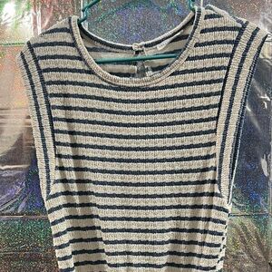 Wasabi + Mint Blue Cream Striped Textured Romper Tie Waist Size S